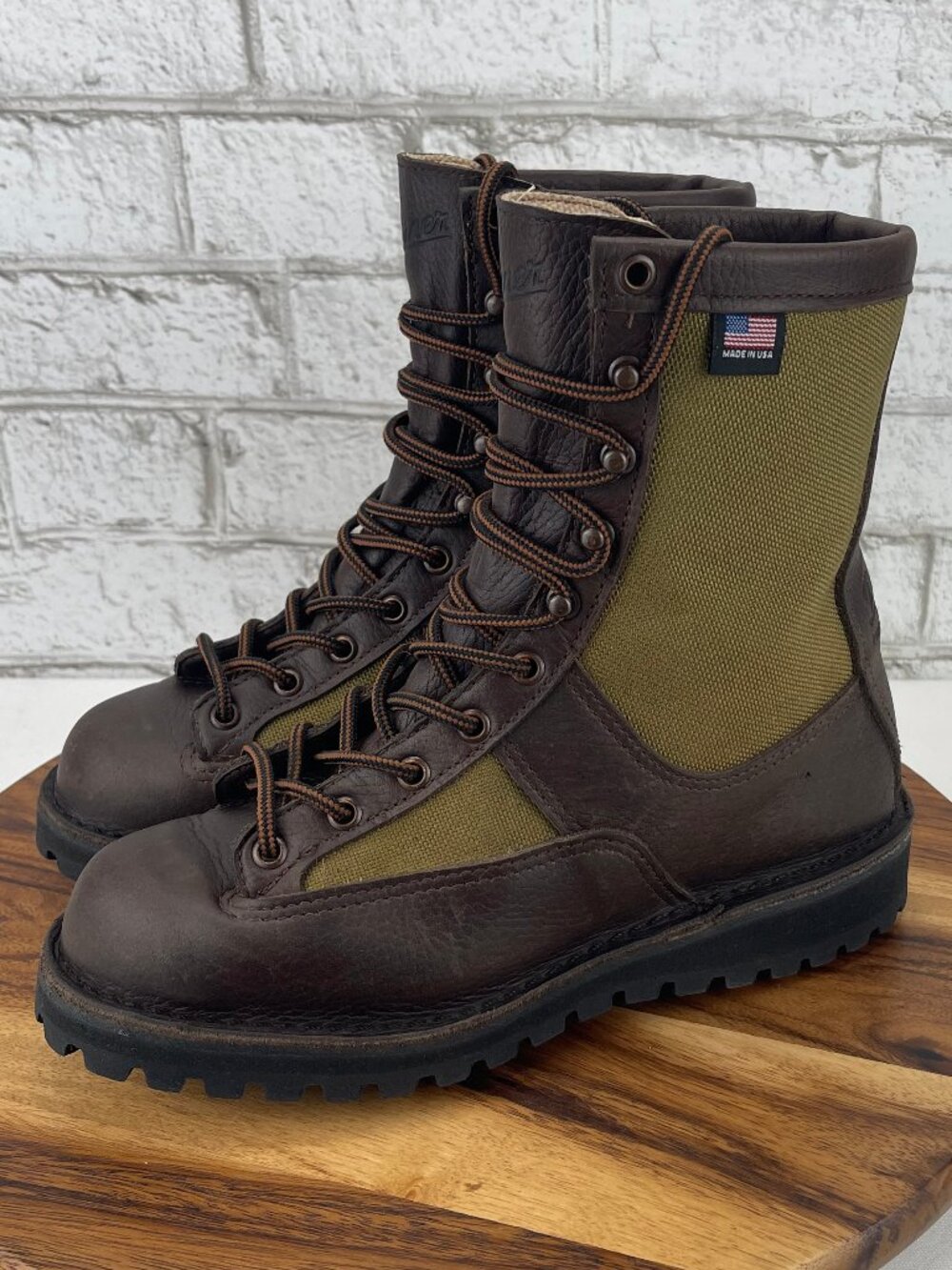 Danner Grouse 8" Mens 6.5 EE Brown Leather Olive Canvas Gore-Tex Hunting Boots